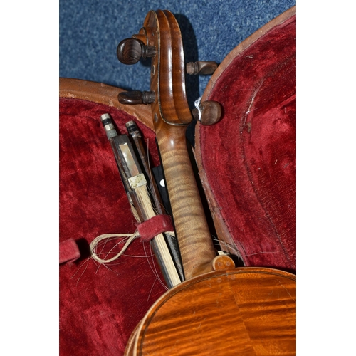 577 - A CASED LATE NINETEENTH CENTURY 3/4 SIZE VIOLIN, bearing label reading 'Lutherie Artistique, T. Baur... 