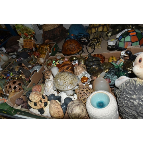 578 - TWO BOXES AND LOOSE TORTOISE AND TURTLE ORNAMENTS, ETC, large collection to include several tortoise... 