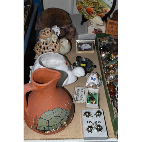 578 - TWO BOXES AND LOOSE TORTOISE AND TURTLE ORNAMENTS, ETC, large collection to include several tortoise... 