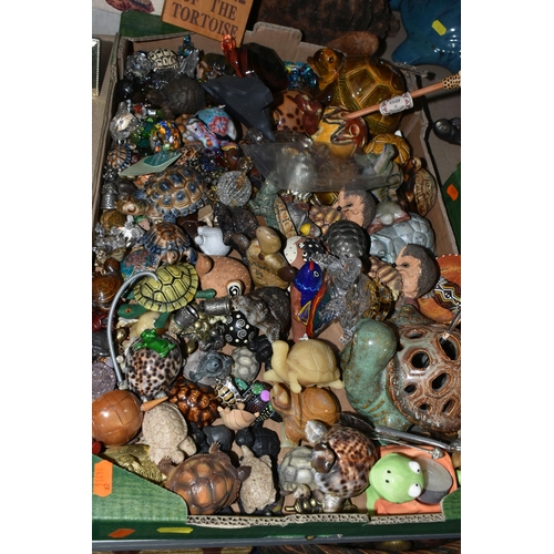 578 - TWO BOXES AND LOOSE TORTOISE AND TURTLE ORNAMENTS, ETC, large collection to include several tortoise... 