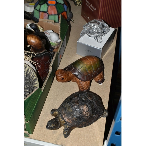 578 - TWO BOXES AND LOOSE TORTOISE AND TURTLE ORNAMENTS, ETC, large collection to include several tortoise... 