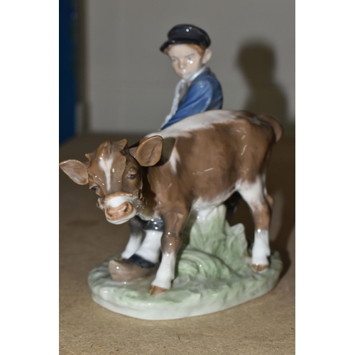 583 - A ROYAL COPENHAGEN BOY WITH CALF FIGURE, no 772, with printed and painted marks to the base, also AB... 