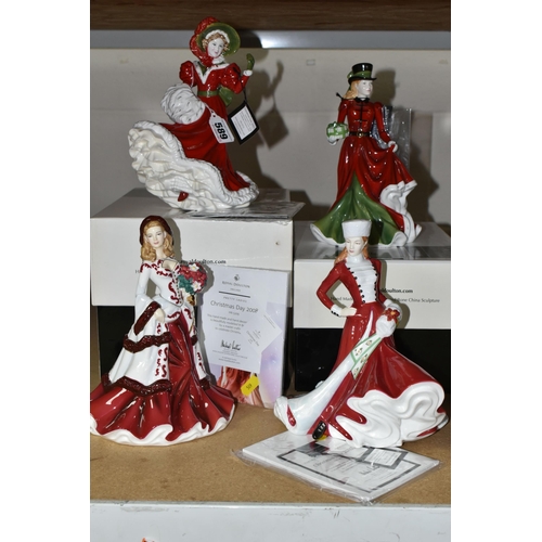 589 - FOUR ROYAL DOULTON CHRISTMAS DAY FIGURINES, comprising 2005 HN4723 with certificate and box, 2006 HN... 