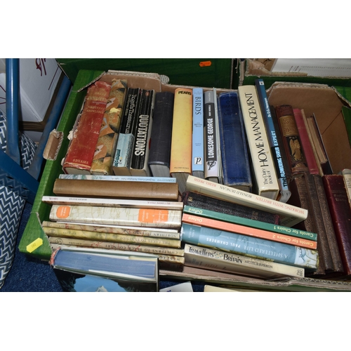 592 - SIX BOXES  OF VINTAGE BOOKS AND EPHEMERA ETC, to include 'About Britain' guide books, Eric Shipton '... 