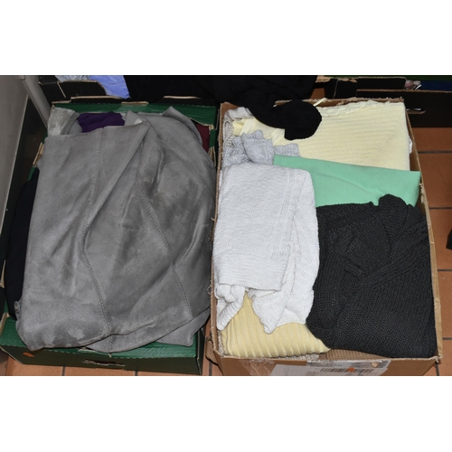 601 - ELEVEN BOXES AND TWO SUITCASES OF LADIES' CLOTHING, to include dresses, skirts, sweaters, trousers, ... 