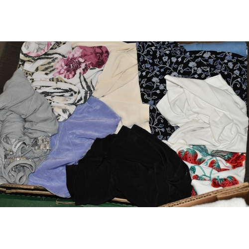 601 - ELEVEN BOXES AND TWO SUITCASES OF LADIES' CLOTHING, to include dresses, skirts, sweaters, trousers, ... 