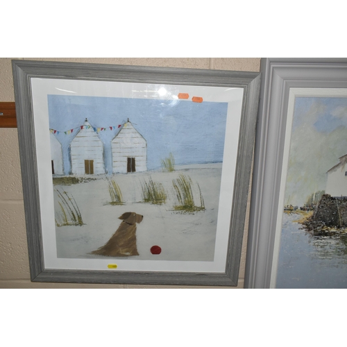 605 - TWO DECORATIVE WALL ART PRINTS, comprising 'Morning Sands' by Anthony Waller depicting cottages besi... 