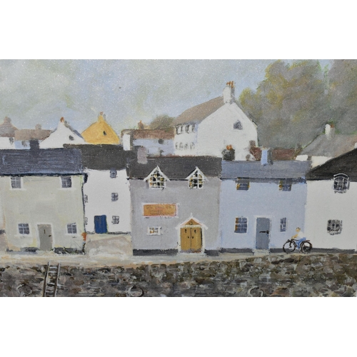 605 - TWO DECORATIVE WALL ART PRINTS, comprising 'Morning Sands' by Anthony Waller depicting cottages besi... 