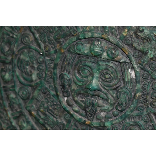 607 - A COLLECTION OF PICTURES AND PRINTS ETC, to include a composite Aztec Mayan calendar approximate dia... 