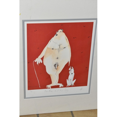 613 - FIVE PICTURES AND PRINTS, comprising: Samantha Barnes (British Contemporary) 'Stargazers', a naked m... 