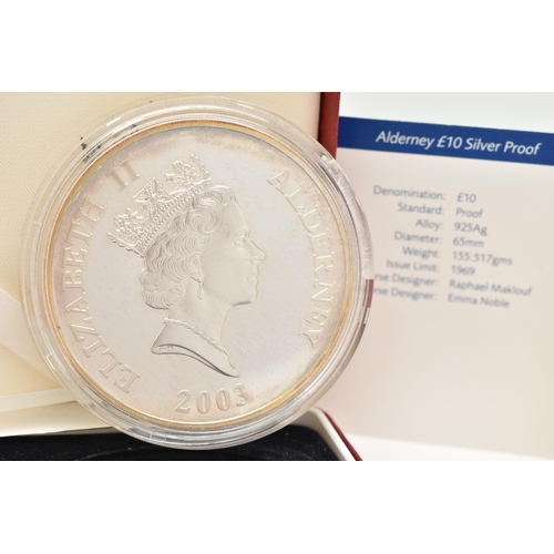 150 - A ROYAL MINT BOXED ALDERNEY £10 SILVER PROOF FINAL FLIGHT OF CONCORDE, 155.517 gram, 65mm diameter, ... 