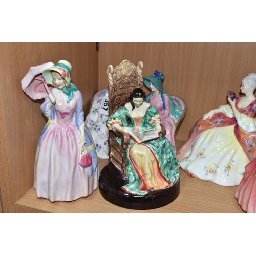 356 - A GROUP OF ROYAL DOULTON FIGURES, comprising 'The Leisure Hour' HN2055, 'Genevieve' HN1962, 'The Pai... 