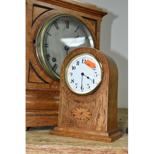 325 - A WOODEN CASED BRACKET CLOCK AND MANTEL CLOCK, the bracket clock with fretwork panels, the silvered ... 