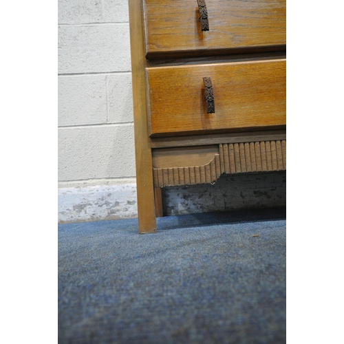 1213 - A 20TH CENTURY OAK CHEST OF THREE LONG DRAWERS, width 78cm x depth 45cm x height 80cm, along with an... 