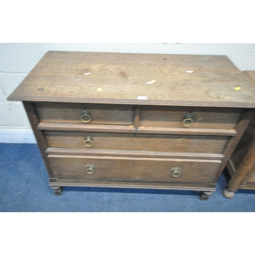 1215 - AN EARLY 20TH CENTURY OAK CHEST OF TWO SHORT OVER TWO LONG DRAWERS, width 107cm x depth 51cm x heigh... 