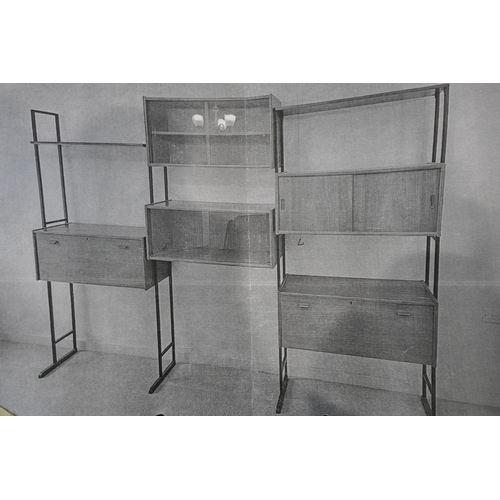 1218 - INTERFLEX, A MID CENTURY TEAK LADDERAX SYSTEM, comprising two glazed double sliding door sections, a... 