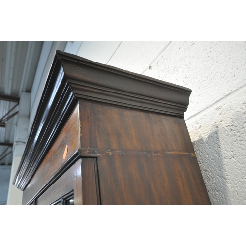 1227 - AN EARLY 20TH CENTURY MAHOGANY BUREAU BOOKCASE, the glazed door enclosing three shelves, atop a base... 