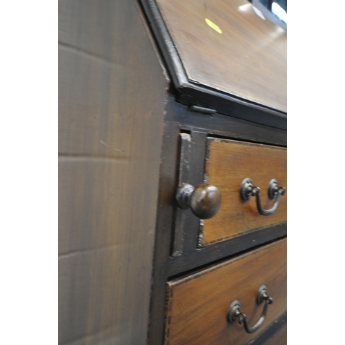 1227 - AN EARLY 20TH CENTURY MAHOGANY BUREAU BOOKCASE, the glazed door enclosing three shelves, atop a base... 