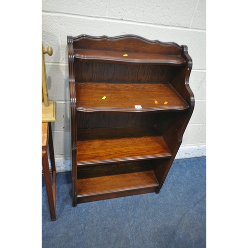 1230 - A 20TH CENTURY OAK OPEN BOOKCASE, width 63cm x depth 29cm x height 102cm, an oriental style occasion... 