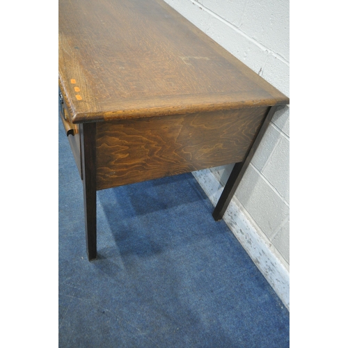 1232 - A 20TH CENTURY OAK DESK, fitted with three drawers, width 138cm x depth 77cm x height 77cm, along wi... 