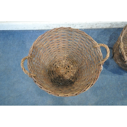 1234 - TWO LARGE WICKER BASKETS, with twin handles, diameter 69cm x height 55cm (condition report: both bas... 