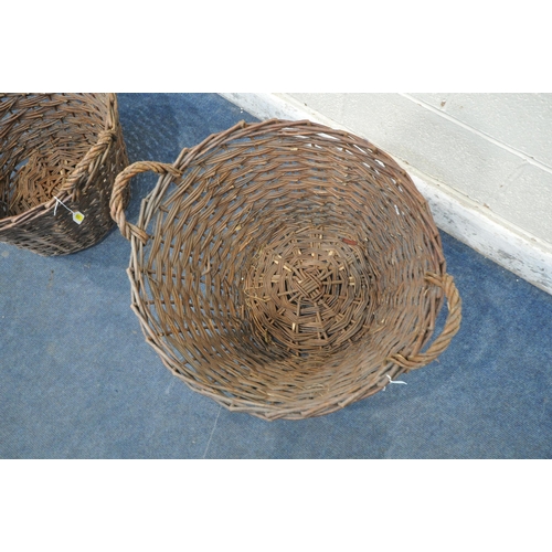 1234 - TWO LARGE WICKER BASKETS, with twin handles, diameter 69cm x height 55cm (condition report: both bas... 