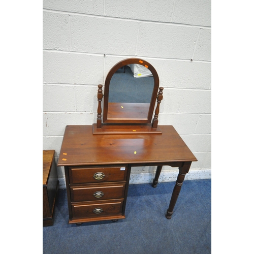 1241 - A STAINED PINE DRESSING TABLE, fitted with three drawers, width 95cm x depth 49cm x height 74cm, a d... 