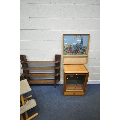 1254 - A VARIETY OF OCCASIONAL FURNITURE, to include a media cabinet, with a hinged lid, a smoked glass doo... 