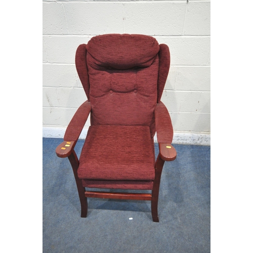 1266 - A HSL RED UPHOLSTERED RISE AND RECLINE ARMCHAIR, along with a red armchair (condition report: PAT fa... 