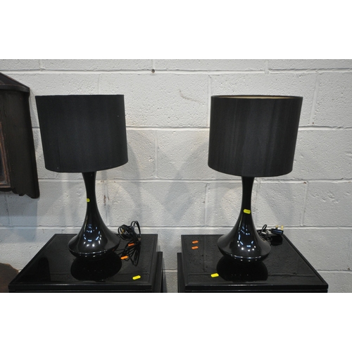 1274 - A PAIR OF EBONISED FINISH BEDSIDE UNITS, with single drawers, and glass top, width 50cm x depth 40cm... 