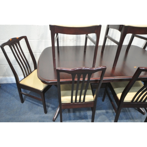 1277 - A PARKER KNOLL MAHOGANY DINING SUITE, comprising an extending table, extended length 217cm x closed ... 