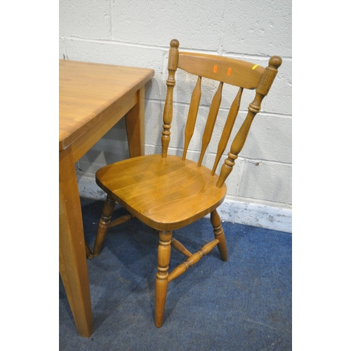 1278 - A BEECH KITCHEN TABLE, length 123cm x depth 77cm x height 75cm, and four chairs (condition report: f... 