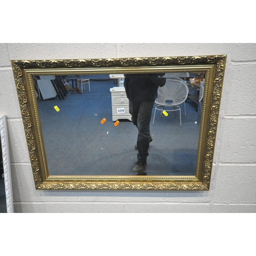 1279 - A MODERN GILT FRAMED BEVELLED EDGE WALL MIRROR, 84cm x 61cm, and a painted rectangular mirror (condi... 