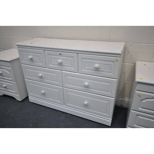 1280 - A MODERN WHITE SIDEBOARD / CHEST OF SEVEN DRAWERS, width 115cm x depth 43cm x height 85cm, triple dr... 