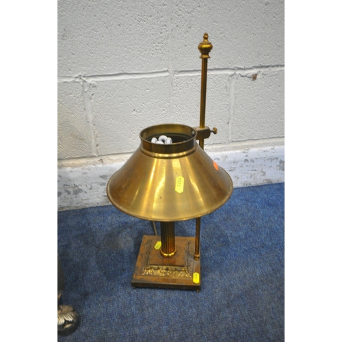 1284 - A GEORGIAN STYLE BRASS COAL BOX, on padded feet, width 46cm x depth 37cm x height 45cm, and a column... 