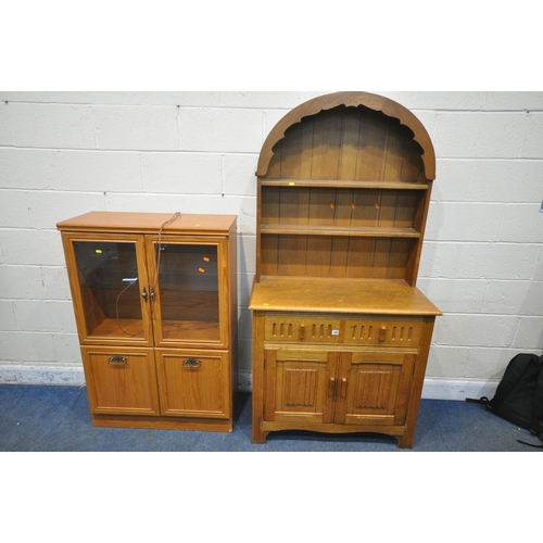 1289 - AN OAK DUTCH DRESSER, with two drawers, width 82cm x depth 46cm x height 180cm, and a pine effect tw... 