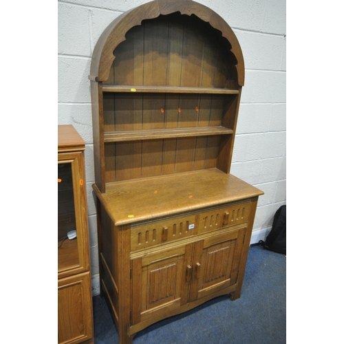 1289 - AN OAK DUTCH DRESSER, with two drawers, width 82cm x depth 46cm x height 180cm, and a pine effect tw... 