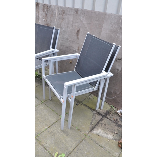 1009 - A SET IF FOUR MODERN PAINTED ALUMINIUM AND WOVEN FABRIC GARDEN CHAIRS 54cm internal width