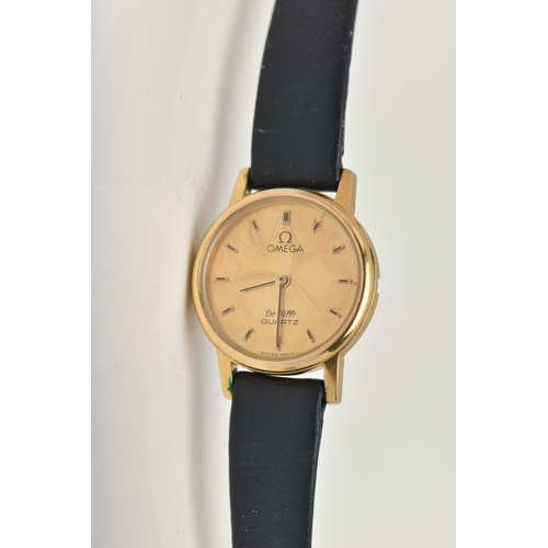 10 - A LADIES 'OMEGA' WRISTWATCH, quartz movement, round gold dial signed 'Omega De Ville, Quartz', baton... 