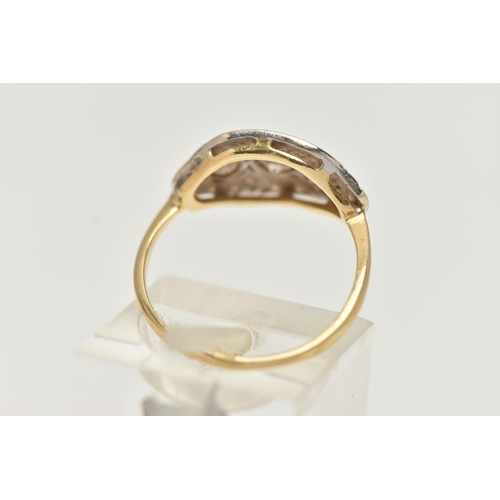 22 - AN 18CT GOLD DIAMOND RING, Art Deco style diamond ring, set to the centre with a round brilliant cut... 