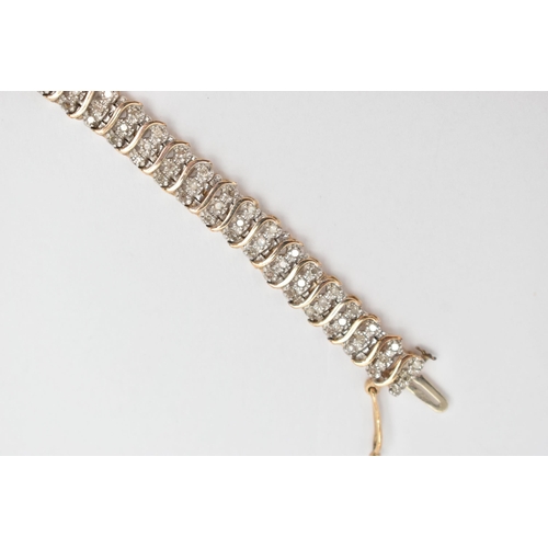 38 - A 9CT GOLD DIAMOND BRACELET, designed as a series of single-cut diamonds, interspaced by plain polis... 