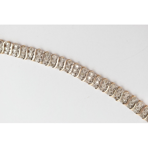 38 - A 9CT GOLD DIAMOND BRACELET, designed as a series of single-cut diamonds, interspaced by plain polis... 