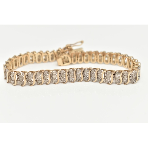 38 - A 9CT GOLD DIAMOND BRACELET, designed as a series of single-cut diamonds, interspaced by plain polis... 