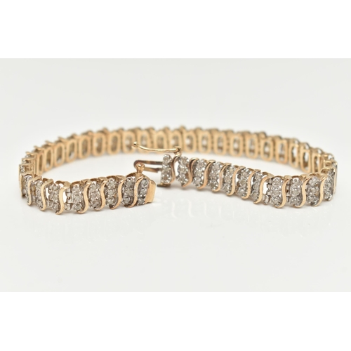 38 - A 9CT GOLD DIAMOND BRACELET, designed as a series of single-cut diamonds, interspaced by plain polis... 