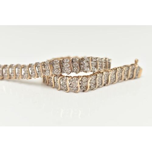 38 - A 9CT GOLD DIAMOND BRACELET, designed as a series of single-cut diamonds, interspaced by plain polis... 