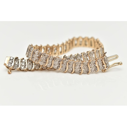 38 - A 9CT GOLD DIAMOND BRACELET, designed as a series of single-cut diamonds, interspaced by plain polis... 