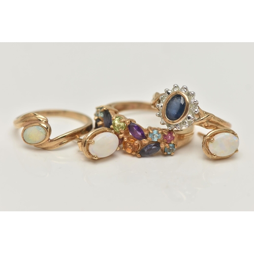 41 - AN ASSORTMENT OF GEM SET JEWELLERY, to include a 9ct yellow gold multi gem set cluster ring, hallmar... 