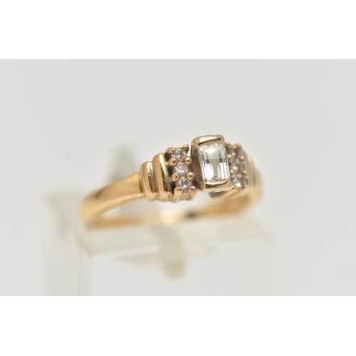 42 - AN 18CT GOLD DIAMOND RING, a baguette cut diamond, half bezel set in yellow gold, approximate diamon... 