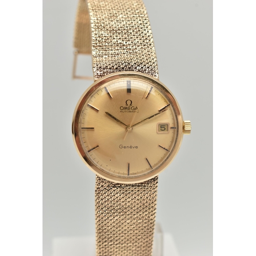 69 - A 9CT GOLD 'OMEGA' WRISTWATCH, automatic movement, round gold tone dial, signed 'Omega automatic Gen... 