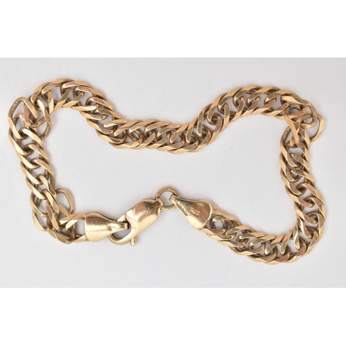 72 - A 9CT GOLD BRACELET, double curb link bracelet, fitted with a lobster clasp, approximate length 200m... 